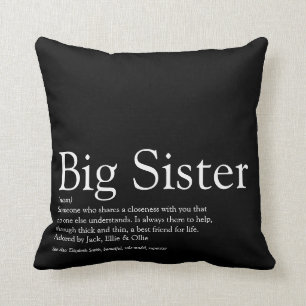Coussin Définition de soeur Noir moderne et blanc