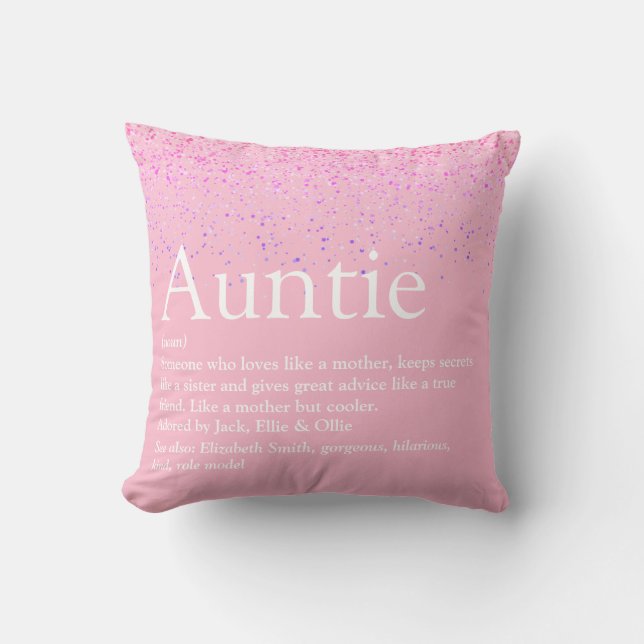 Coussin Définition de Tante Fun Glitter Rose Féminin Meill (Recto)