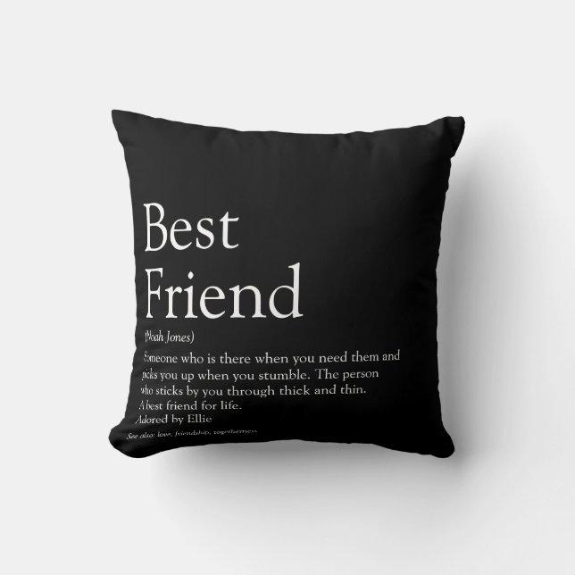 Coussin Définition de votre meilleur ami noir et blanc (Recto)