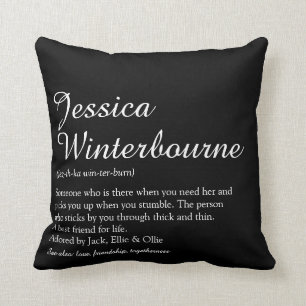Coussin Définition du nom de script noir et blanc moderne