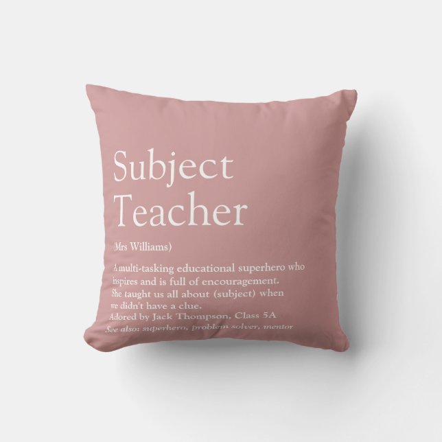 Coussin Définition Rose de Reconnaissance des Enseignants  (Recto)
