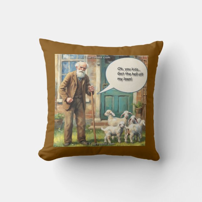 Coussin Dégagez de ma pelouse – Édition chèvre (Recto)