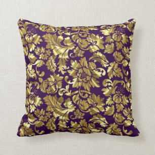 Coussin Dégâts Floraux Profonds Violet Et Or