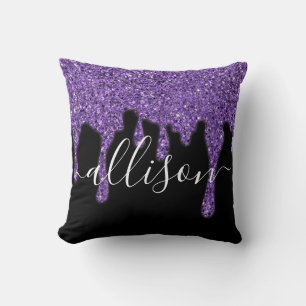 Coussin Dégoulinade de paillettes violettes personnalisées