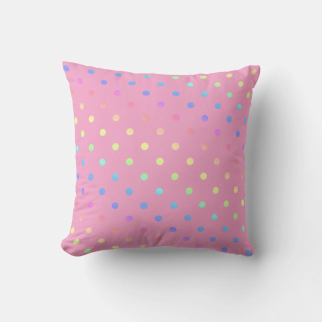 Coussin Dégradé arc-en-ciel de pois sur fond rose (Recto)