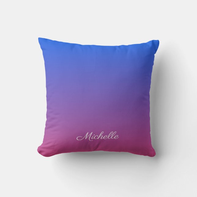 Coussin dégradé bleu et rose foncé personnalisé (Recto)