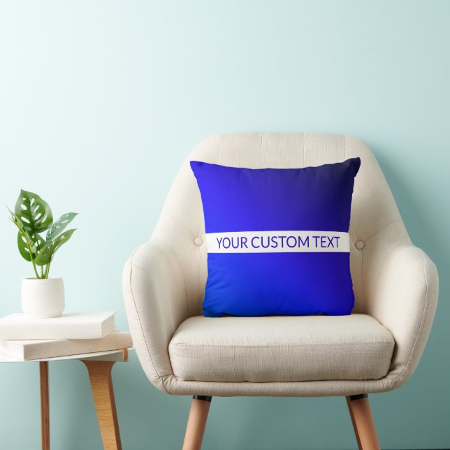 Coussin Dégradé bleu et texte modifiable sur bande blanche (Chaise)