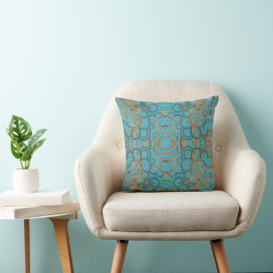 Coussin Dégradé de cercle concentrique Orange Rouille Turq