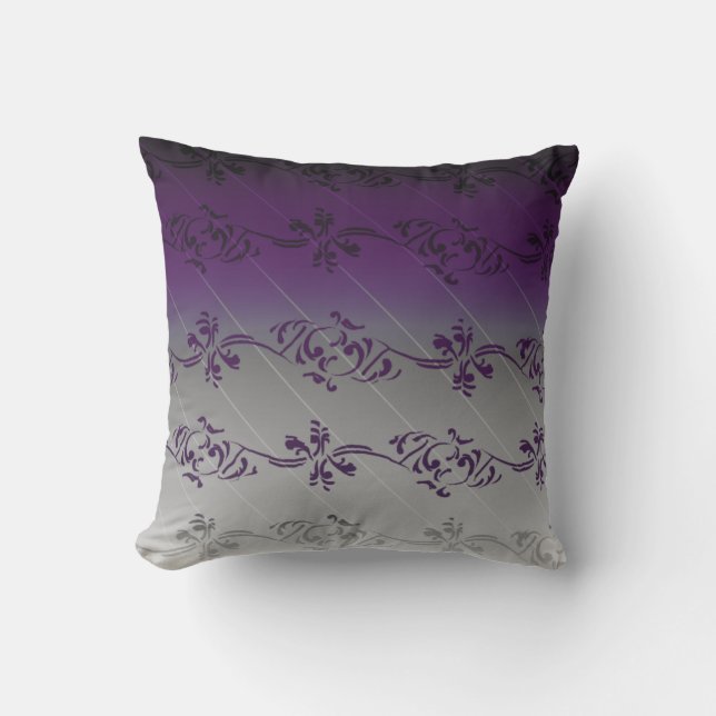 Coussin Dégradé gris violet à motif de feuille florale ray (Recto)
