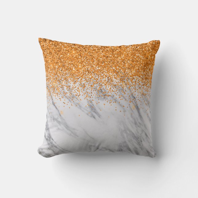 Coussin Dégradé Orange Ombre Pailleté Marbre Gris (Recto)