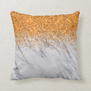Coussin Dégradé Orange Ombre Pailleté Marbre Gris