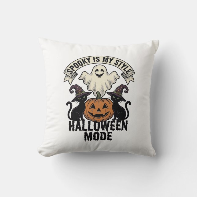 Coussin Déguisement de fantôme d'Halloween Chat de citroui (Recto)