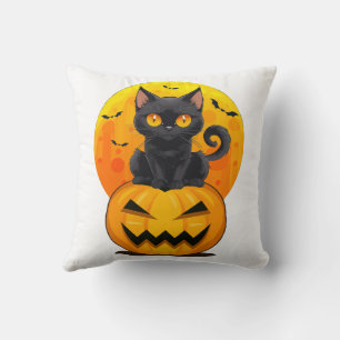 Coussin Déguisement Halloween Citrouille Chat Noir