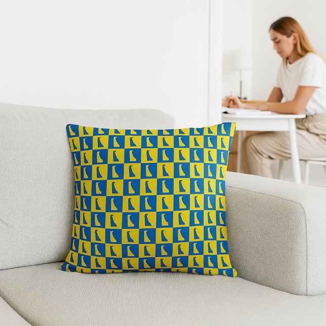 Coussin Delaware Pop Art Motif Damier Bleu Jaune Or (A throw pillow with a blue and gold pattern of Delaware)