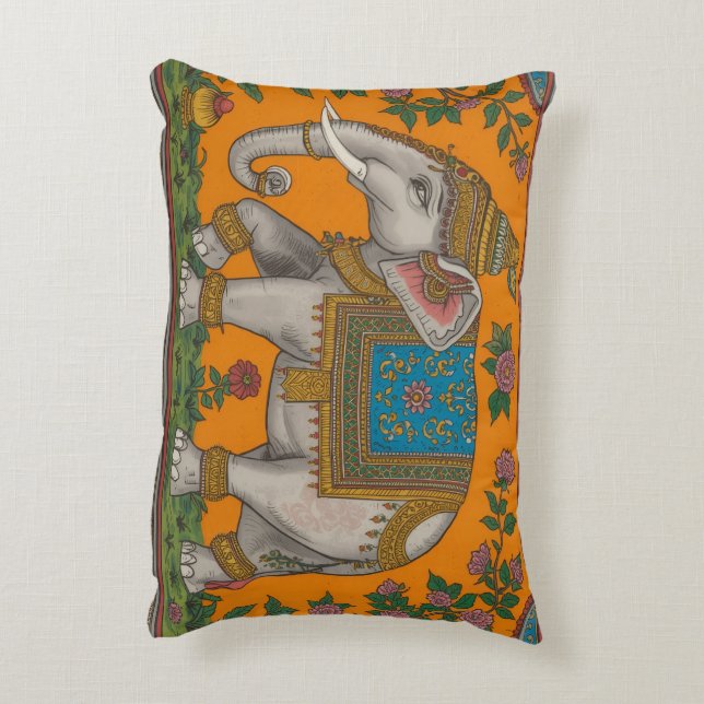 Coussin d'éléphant de style Mithila traditionnel (Dos(Vertical))