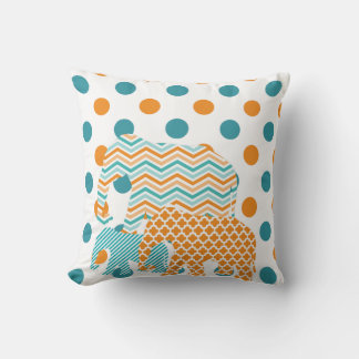 Coussin d'éléphant orange, bleu et blanc