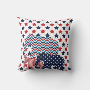 Coussin d'éléphant rouge, bleu et blanc
