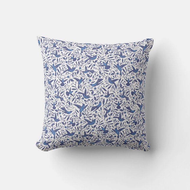 Coussin Delft classique bleu, oiseaux de ronflement et (Recto)