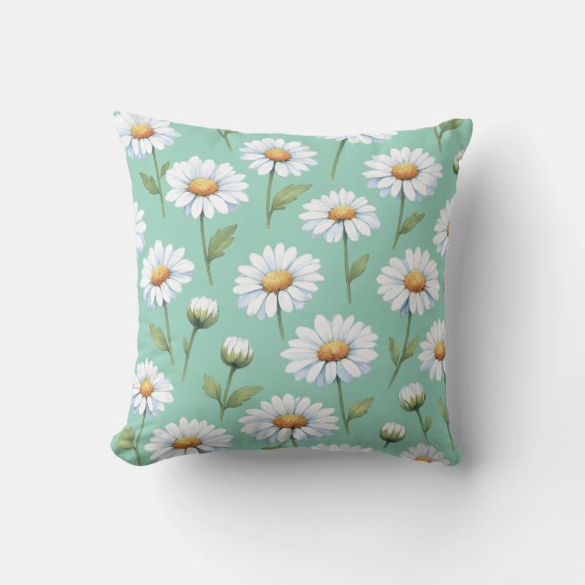 Coussin Délia marguerites à l'aquarelle sur  (Recto)