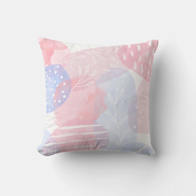 Coussin Delicate Blush and Blue Abstract Watercolor Shapes (Recto)