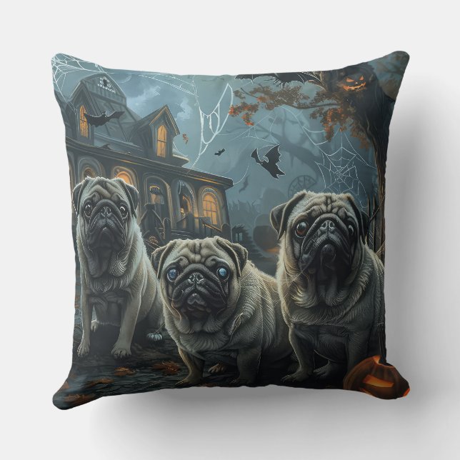 Coussin Délice de chien de la nuit d'Halloween de Pug (Verso)