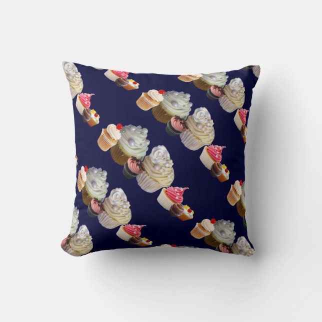 Coussin DÉLICIEUX CUPCAKES DESERT SHOP, Rose Black Fuchsia (Recto)