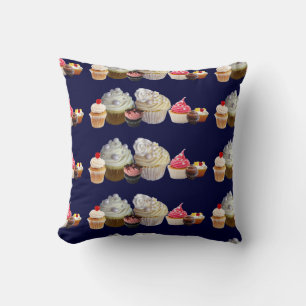 Coussin DÉLICIEUX CUPCAKES DESERT SHOP, Rose Black Fuchsia