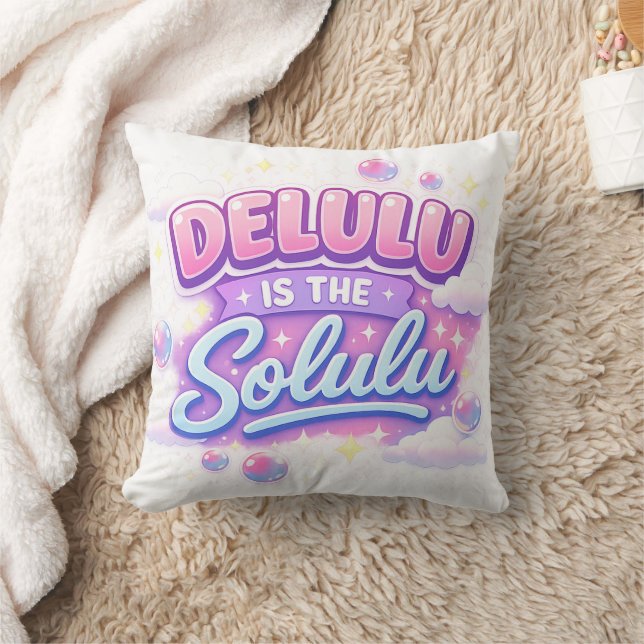 Coussin Delulu Is the Solulu – Cute Kawaii Aesthetic  (Couverture)