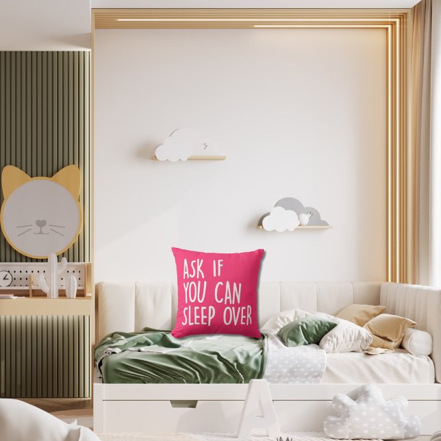 Coussin "Demandez Si Vous Pouvez Dormir Sur " Enfants Rose (Créateur téléchargé)