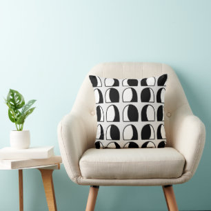 Coussin Demi-cercle géométrique noir et blanc