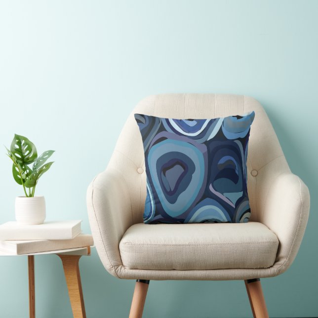 Coussin Demi-Cercles Bleus Géométrique Abstrait (Chaise)