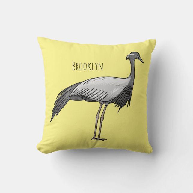 Coussin Demoiselle crane bird cartoon illustration  (Recto)