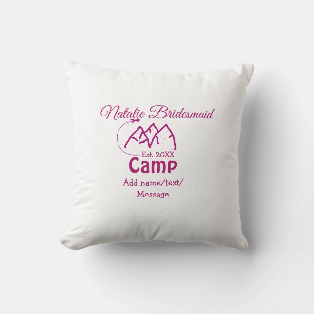 Coussin Demoiselle d'honneur de camp rose ajouter nom date (Recto)