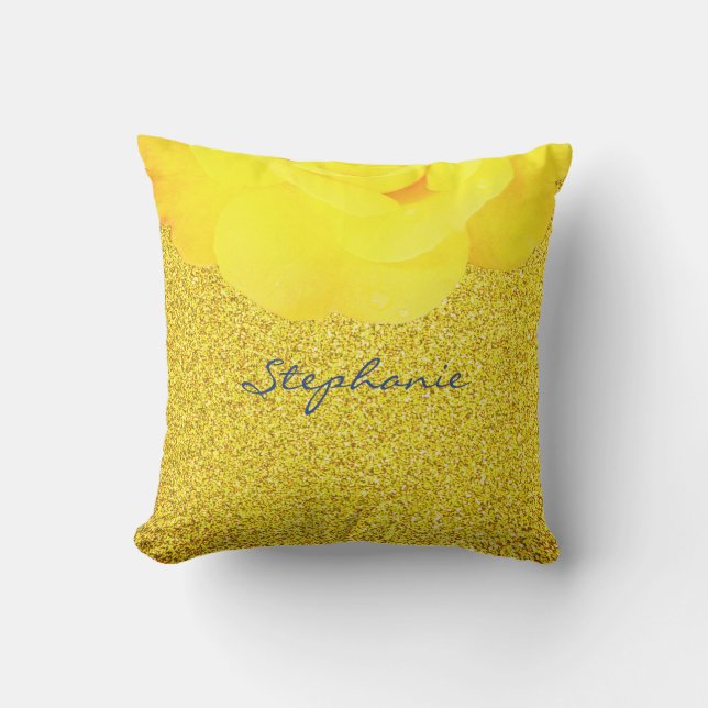Coussin Demoiselle d'honneur Jaune Floral Doré Paillettes  (Recto)