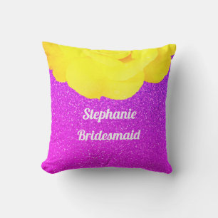 Coussin Demoiselle d'honneur Mariage Jaune Floral Pailleté