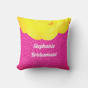Coussin Demoiselle d'honneur Rose Jaune Florale Mariage Ro