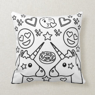 Coussin d'Emoji de licorne de livre de coloriage
