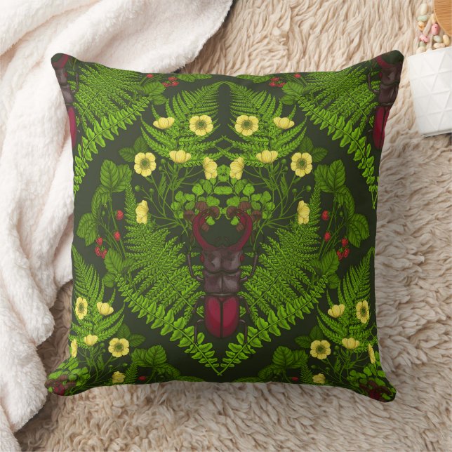 Coussin Dendroctones et fougères, feuilles verts (Couverture)