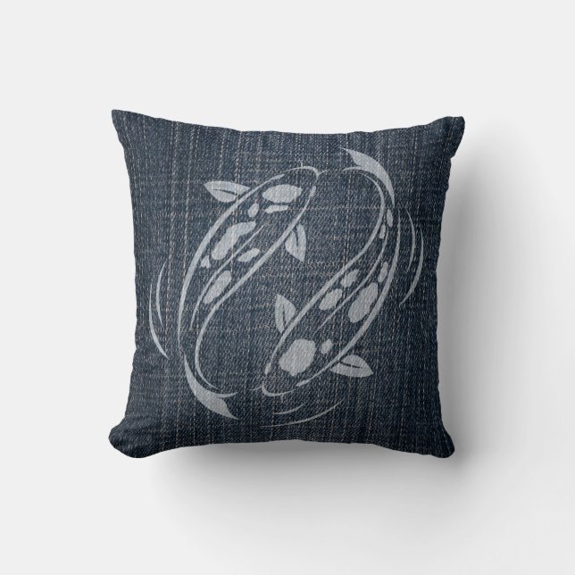 Coussin Denim blanchi - Koi (Recto)