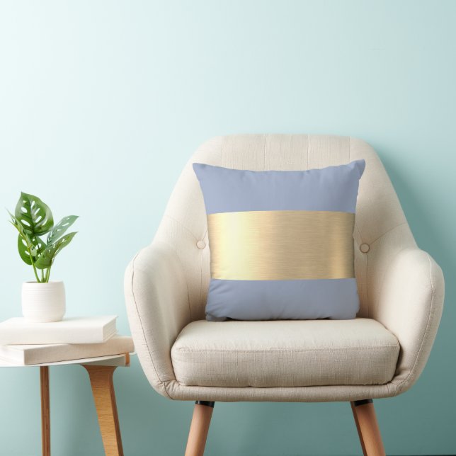 Coussin Denim Bleu Doré Feuille Rustique Faux (Chaise)