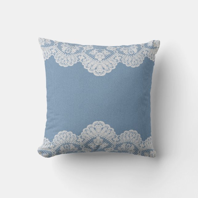 Coussin Denim bleu et dentelle (Recto)