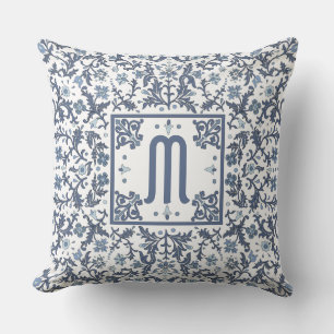 Coussin Denim Bleu Monogramme Orné