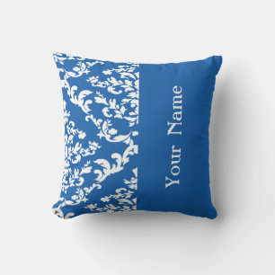 Coussin Denim Blue Bold Damask avec nom @ Emporiomoffa