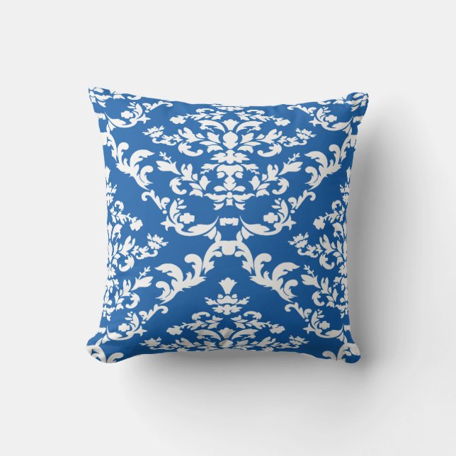 Coussin Denim Blue Bold Damask @ Emporiomoffa (Recto)