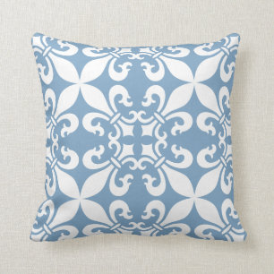 Coussin Denim Blue Fleur de Lys Pattern