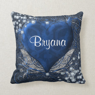 Coussin Denim & Diamonds Blue Heart Glam personnalisé