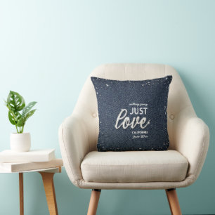 Coussin Denim Diamonds Élégant Juste Aimer Mariage Faveur