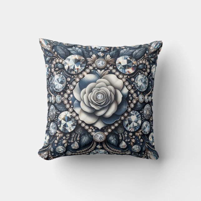 Coussin Denim & Diamonds Glam Bling Rose Bijoux (Recto)