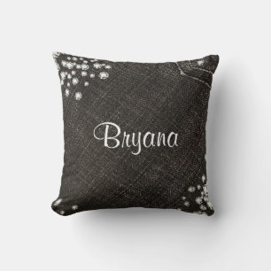 Coussin Denim & Diamonds Jean noir avec Bling Glamour