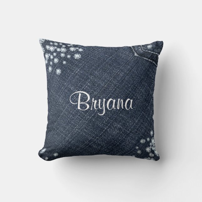 Coussin Denim & Diamonds Jeans avec Bling Glamour (Recto)